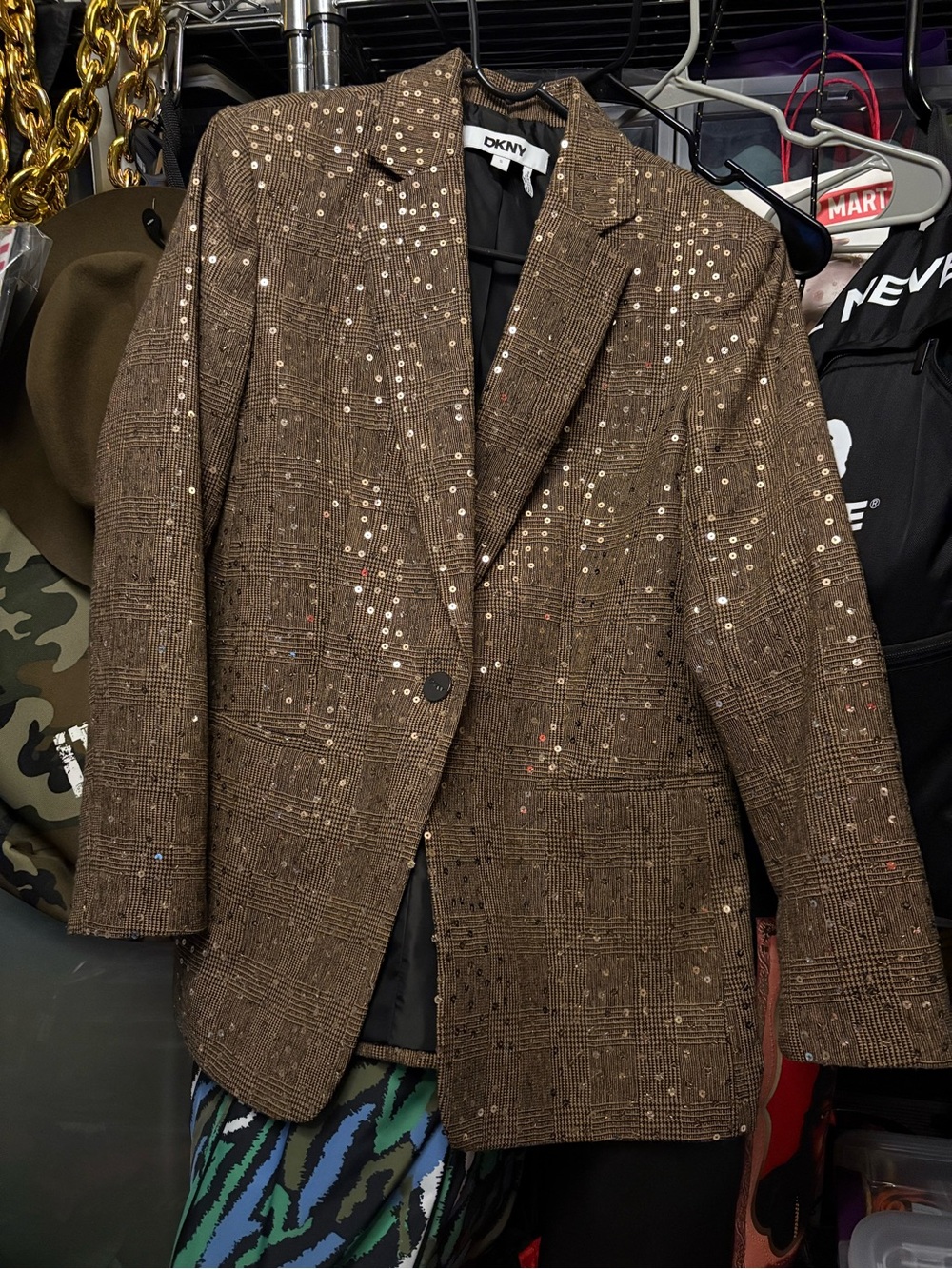 DKNY Brown Plaid Sequin Blazer - Picture 7 of 12
